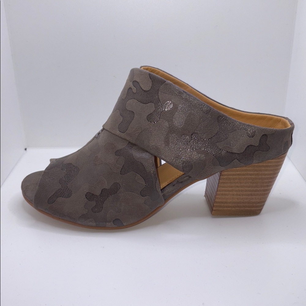 Slayte Footwear Miranda Bootie Leather Camo Peep Toe Block Heel Gray Neutral 8.5 - Picture 4 of 10